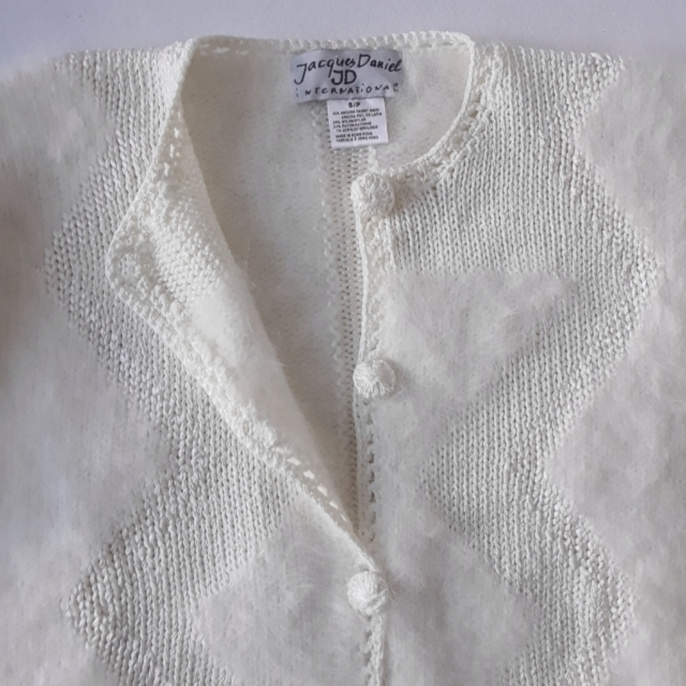 SOLD. Jacques Daniel. Angora Wool-Blend Knit Cardigan. Off-White. Small - Picture 14 of 16